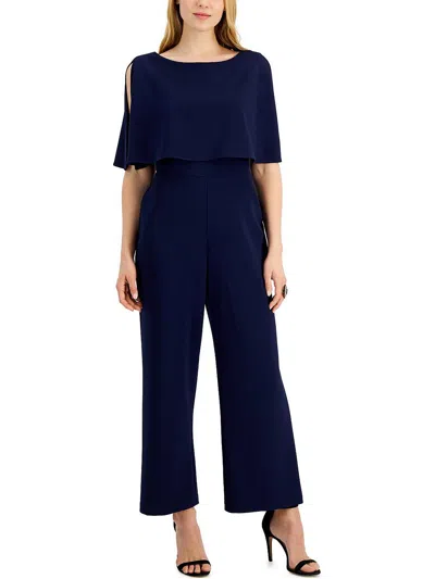 Connected Apparel Petites Womens Popover Playsuit Jumpsuit In Blue