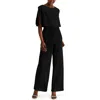 Connected Apparel Petites Womens Popover Wide Leg Jumpsuit In Black