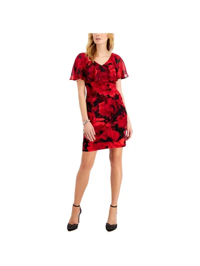Connected Apparel Petites Womens Printed Mini Cocktail And Party Dress In Red