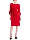 CONNECTED APPAREL PETITES WOMENS RUCHED BELL SLEEVES COCKTAIL DRESS