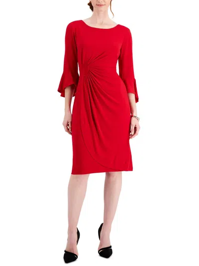 Connected Apparel Petites Womens Ruched Bell Sleeves Cocktail Dress In Pink