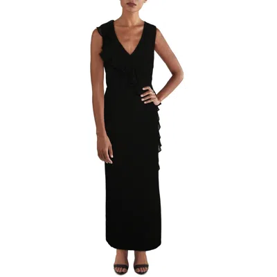 Connected Apparel Petites Womens Ruffled Long Evening Dress In Black