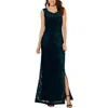 Connected Apparel Petites Womens Sequined Lace Evening Dress In Green