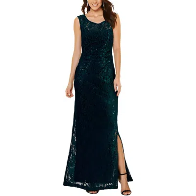 Connected Apparel Petites Womens Sequined Lace Evening Dress In Green