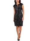 Connected Apparel Petites Womens Sequined Mini Sheath Dress In Black