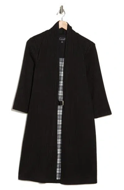 Connected Apparel Plaid Belted Dress With Cardigan In Black