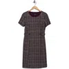 Connected Apparel Plaid Short Sleeve Bouclé A-line Dress In Brown