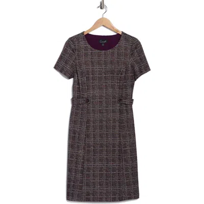 Connected Apparel Plaid Short Sleeve Bouclé A-line Dress In Brown