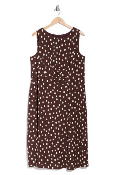 Connected Apparel Pleated A-line Dress In Brown