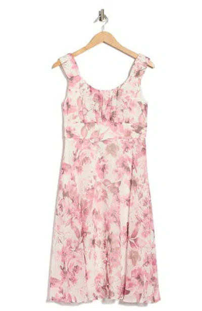 Connected Apparel Pleated Chiffon Midi Dress In Pink