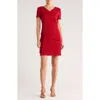 Connected Apparel Plissé Tiered Dress In Red
