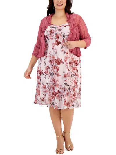 Connected Apparel Plus Womens 2pc Crochet Two Piece Dress In Rosewood