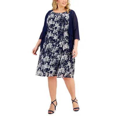 Connected Apparel Plus Womens 2pc Floral Two Piece Dress In Blue