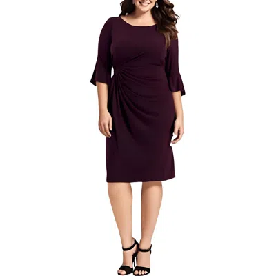Connected Apparel Plus Womens Drapey Bell Sleeves Cocktail And Party Dress In Burgundy