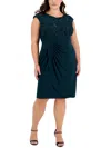 CONNECTED APPAREL PLUS WOMENS EMBROIDERED POLYESTER COCKTAIL AND PARTY DRESS