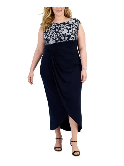 Connected Apparel Plus Womens Faux Wrap Long Evening Dress In Multi
