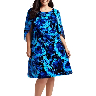 Connected Apparel Plus Womens Floral Midi Sheath Dress In Blue