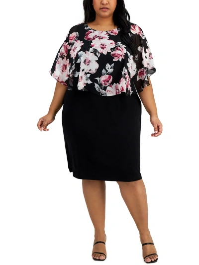 Connected Apparel Plus Womens Floral Popover Sheath Dress In Pink
