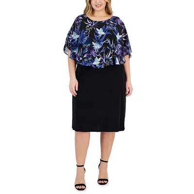 Connected Apparel Plus Womens Floral Print Cape Midi Dress In Blue