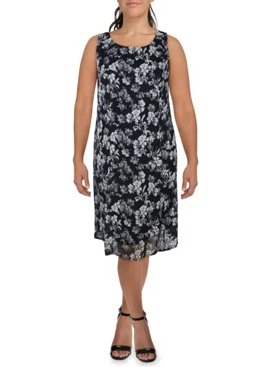 Connected Apparel Plus Womens Floral Print Knee-length Shift Dress In Blue