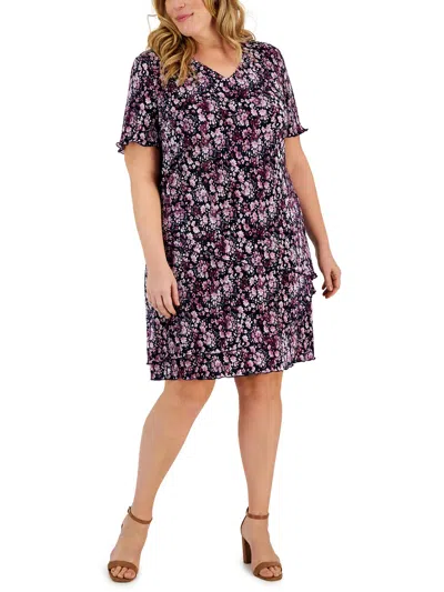 Connected Apparel Plus Womens Floral Print Polyester Midi Dress In Multi