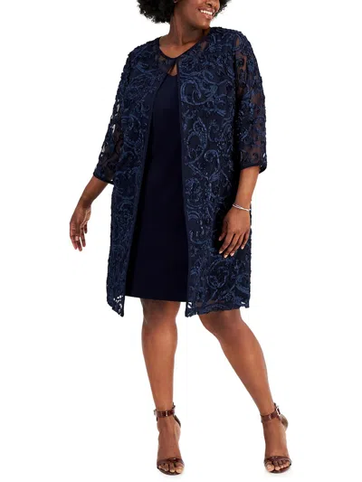 Connected Apparel Plus Womens Flyaway Knee Length Midi Dress In Blue
