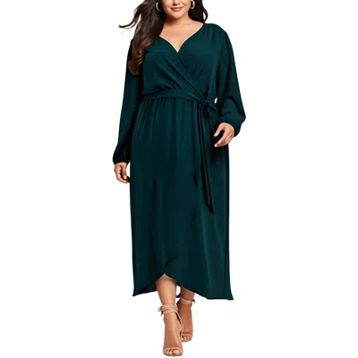 Connected Apparel Plus Womens Gathered Polyester Wrap Dress In Gold