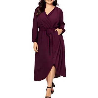 Connected Apparel Plus Womens Gathered Polyester Wrap Dress In Pink