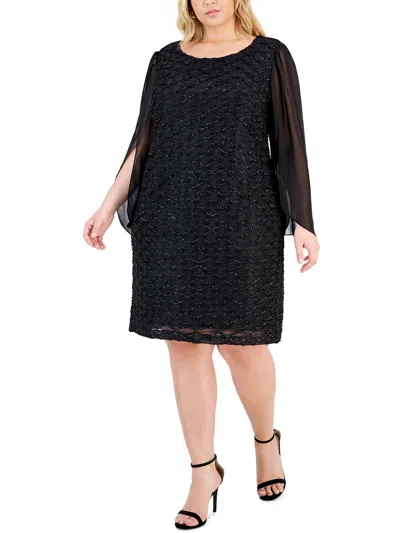 Connected Apparel Plus Womens Jacquard Knee Sheath Dress In Black