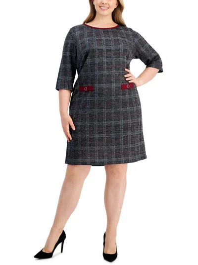 Connected Apparel Plus Womens Knit Plaid Sheath Dress In Pink