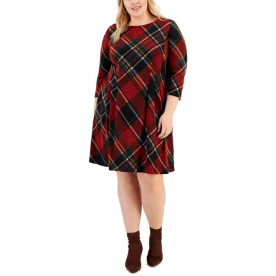 Connected Apparel Plus Womens Knit Plaid Shift Dress In Pink