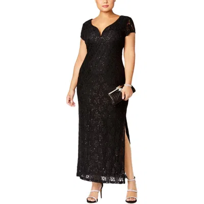 Connected Apparel Plus Womens Lace Formal Evening Dress In Black