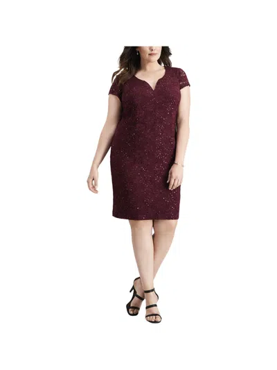 Connected Apparel Plus Womens Lace Knee-length Party Dress In Blue