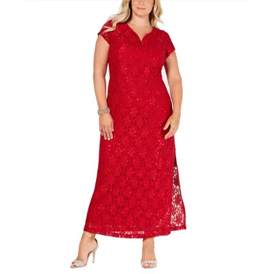 Connected Apparel Plus Womens Lace Sequined Evening Dress In Red