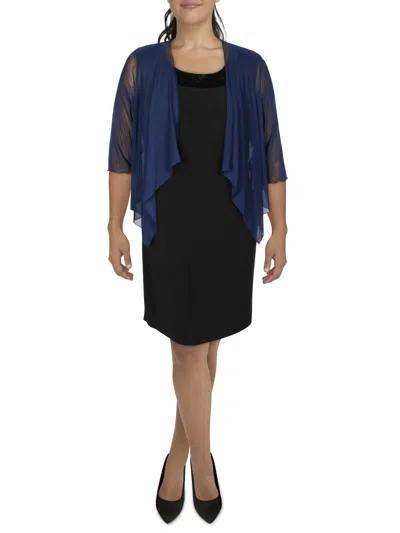 Connected Apparel Plus Womens Mesh Sheer Bolero In Blue