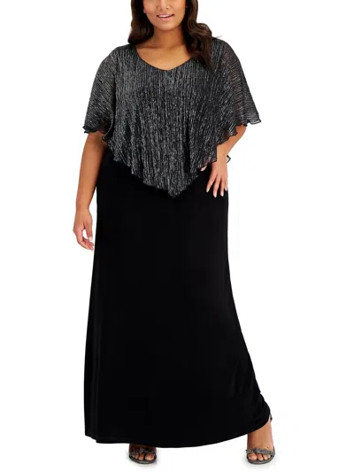 Connected Apparel Plus Womens Metallic Cape Overlay Evening Dress In Black