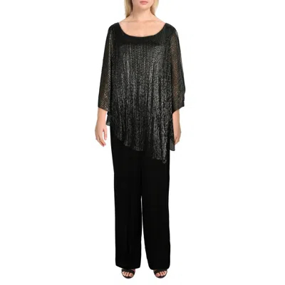 Connected Apparel Plus Womens Metallic Cold Shoulder Jumpsuit In Black