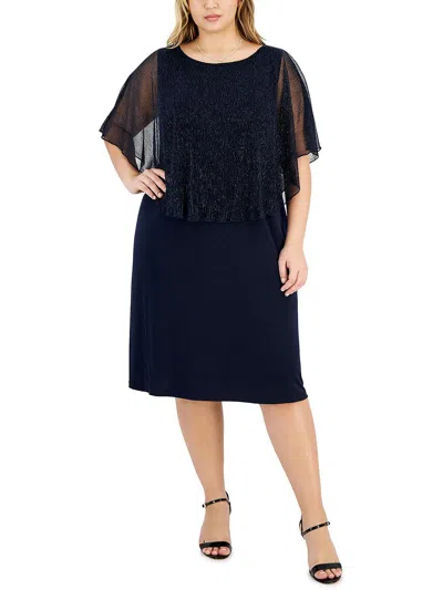 Connected Apparel Plus Womens Overlay Midi Cocktail And Party Dress In Blue