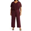 Connected Apparel Plus Womens Overlay Solid Jumpsuit In Multi