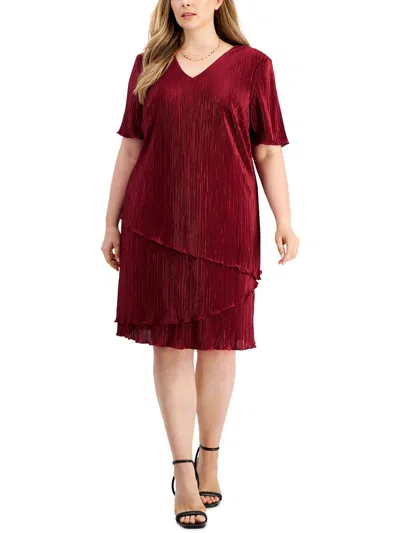 Connected Apparel Plus Womens Party Knee-length Shift Dress In Red
