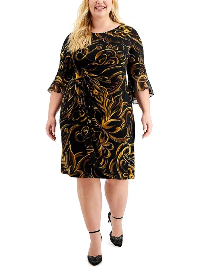 Connected Apparel Plus Womens Printed Knee Sheath Dress In Black