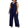 Connected Apparel Plus Womens Ruffled Wide-leg Jumpsuit In Black