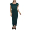 Connected Apparel Plus Womens Sequin Lace Evening Dress In Green