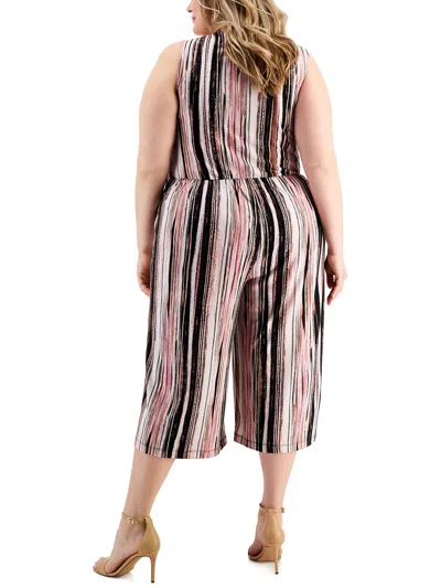 Connected Apparel Plus Womens Side-tie Cropped Jumpsuit In Multi
