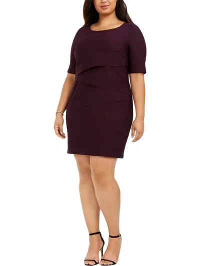 Connected Apparel Plus Womens Tiered Calf Midi Dress In Blue