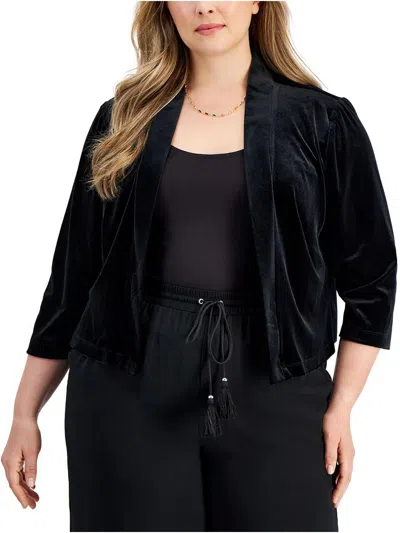 Connected Apparel Plus Womens Velvet Dressy Open-front Blazer In Black