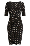 Connected Apparel Pleated Waist Sheath Dress In Hunter Camel In Multi