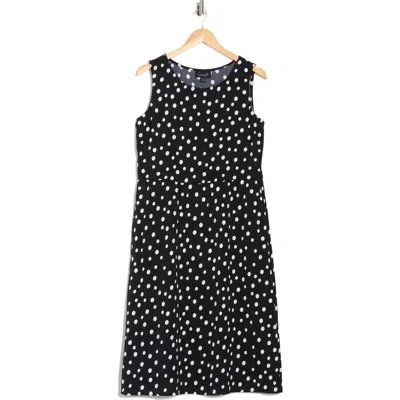Connected Apparel Polka Dot Sleeveless Pocket Midi Dress In Black