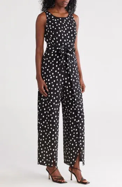 Connected Apparel Polka Dot Sleeveless Tie Waist Jumpsuit