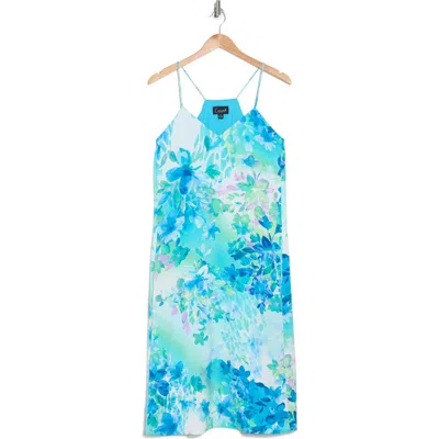 Connected Apparel Print Satin Dress In Aqua
